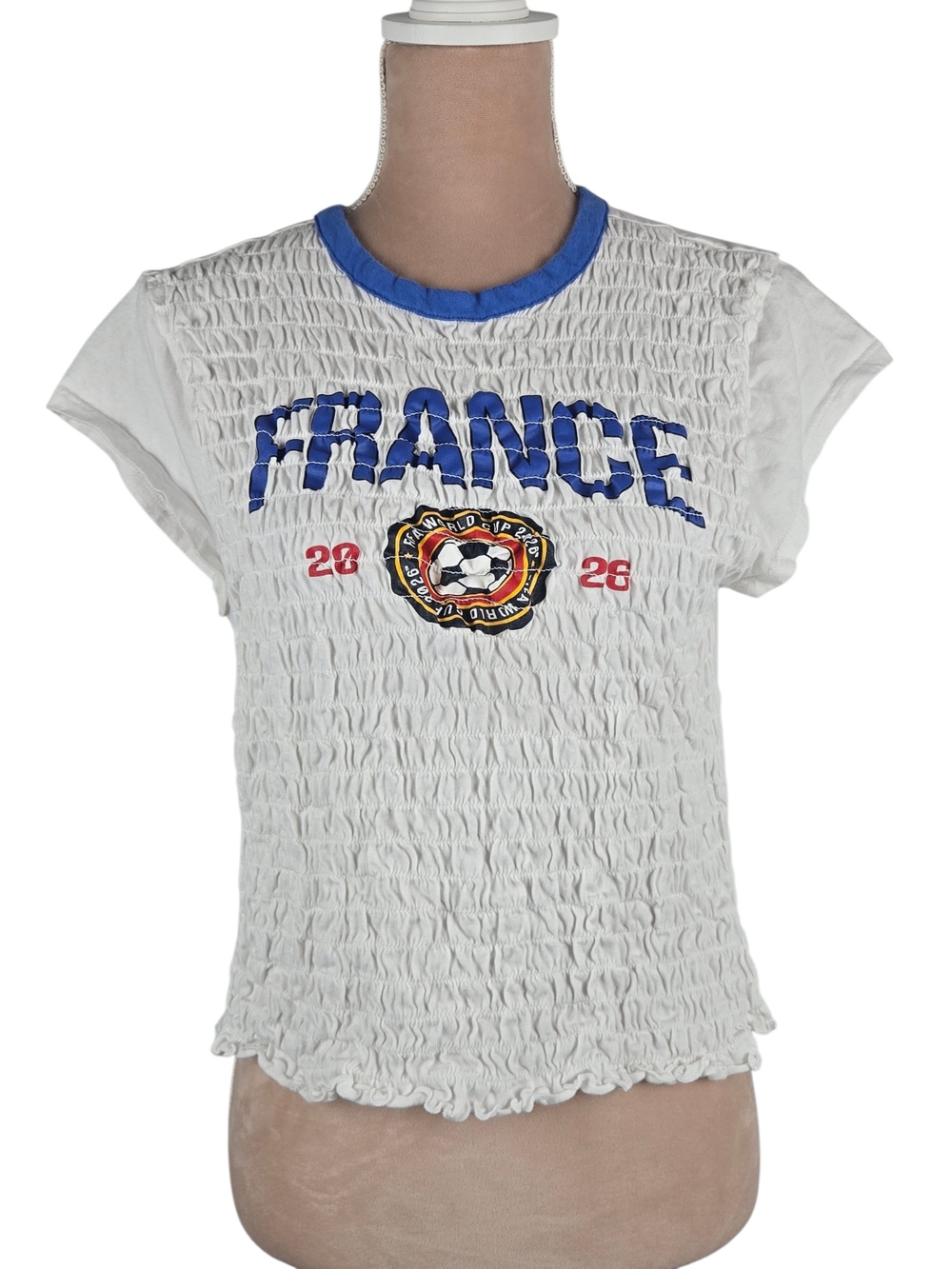 FIFA France 2026 World Cup Smocked Tee White Size Large